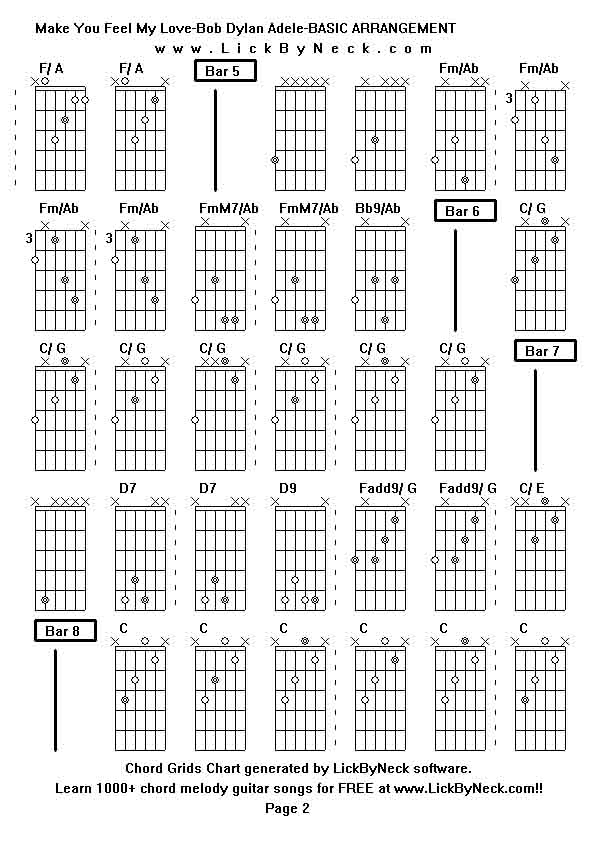 Chord Grids Chart of chord melody fingerstyle guitar song-Make You Feel My Love-Bob Dylan Adele-BASIC ARRANGEMENT,generated by LickByNeck software.